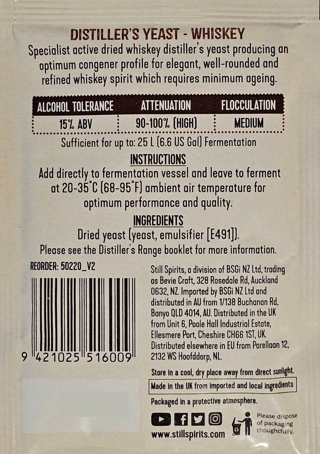 Still Spirits Whiskey Distiller's Yeast, 20g