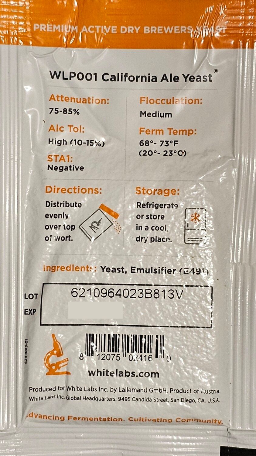 White Labs California Ale Dry Yeast, 11g [BEST BEFORE 2025.09]