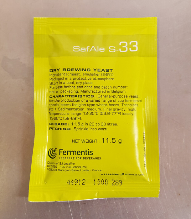 SafAle S-33 Belgian Ale Dry Yeast, 11.5g