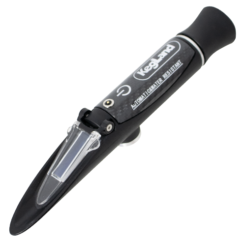 KegLand Saber Refractometer | Auto Temperature Compensation | LED Light Sample Illumination | Triple Scale | SG Sugar, Brix, SG Wort | Magnetic Rechargeable Battery | Water Resistant | Carrying Case KegLand Saber Refractometer | Auto Temperature Compensation | LED Light Sample Illumination | Triple Scale | SG Sugar, Brix, SG Wort | Magnetic Rechargeable Battery | Water Resistant | Carrying Case