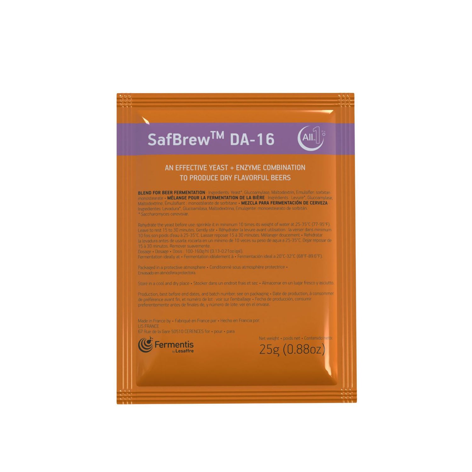 SafBrew DA-16 All-In-1 Yeast and Enzyme, 25g SafBrew DA-16 All-In-1 Yeast and Enzyme, 25g
