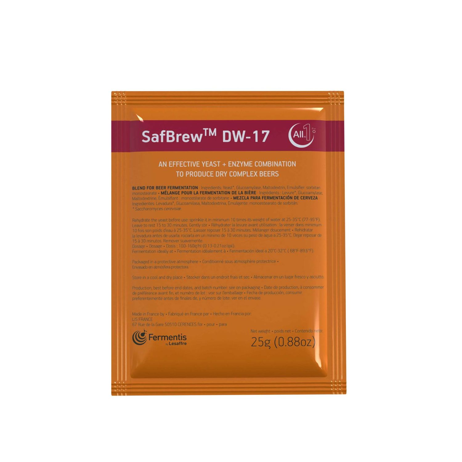 SafBrew DW-17 All-In-1 Yeast and Enzyme, 25g SafBrew DW-17 All-In-1 Yeast and Enzyme, 25g