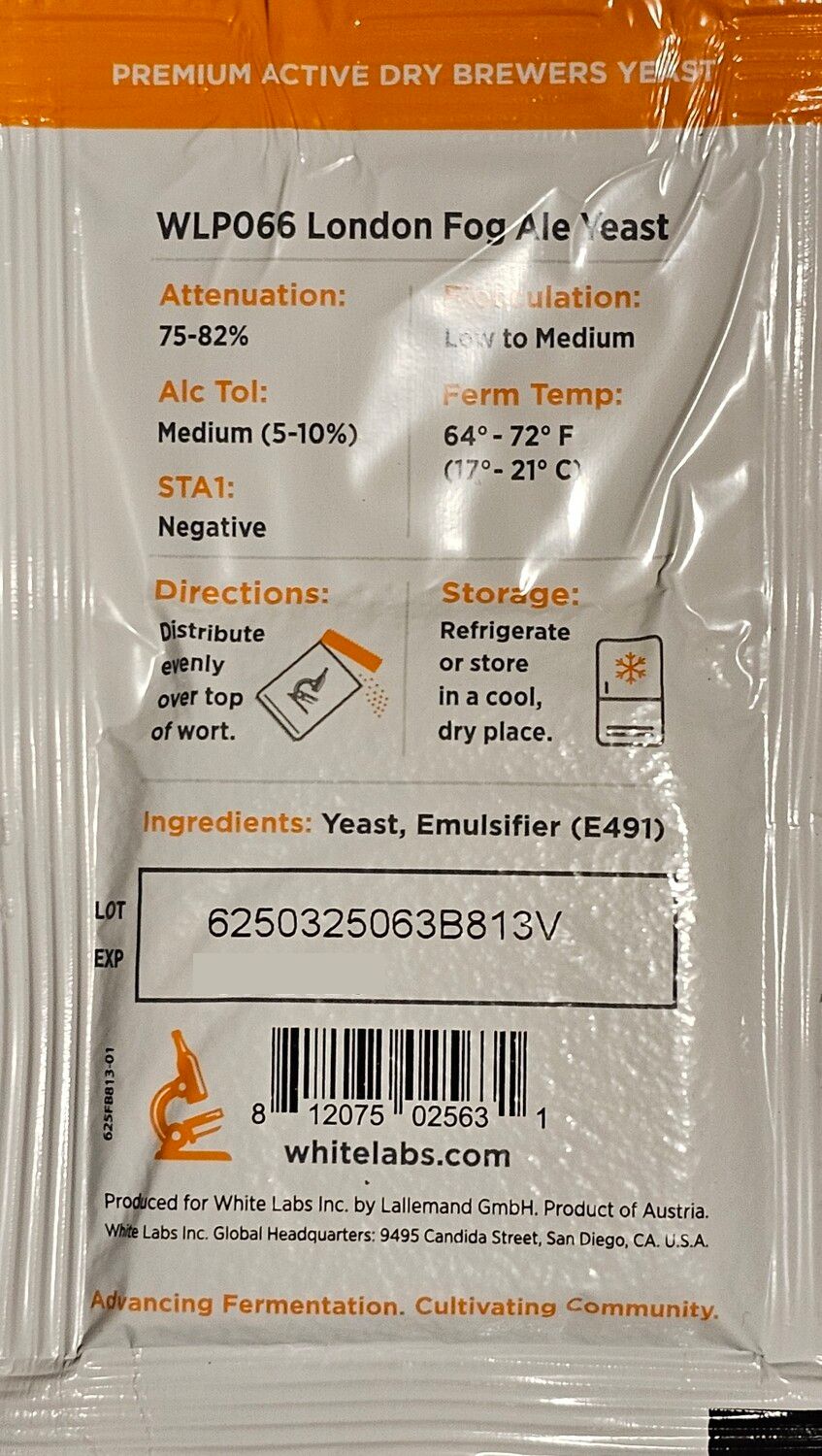 White Labs London Fog Dry Yeast, 11g [BEST BEFORE 2026.03]