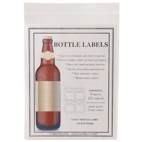 Bottle Labels - Beer - 2-Part - Pack of 32 Labels (8 sheets)