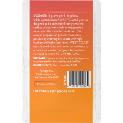CellarScience WEST COAST Dry Yeast | American Ale | Premium Beer Yeast, 15g