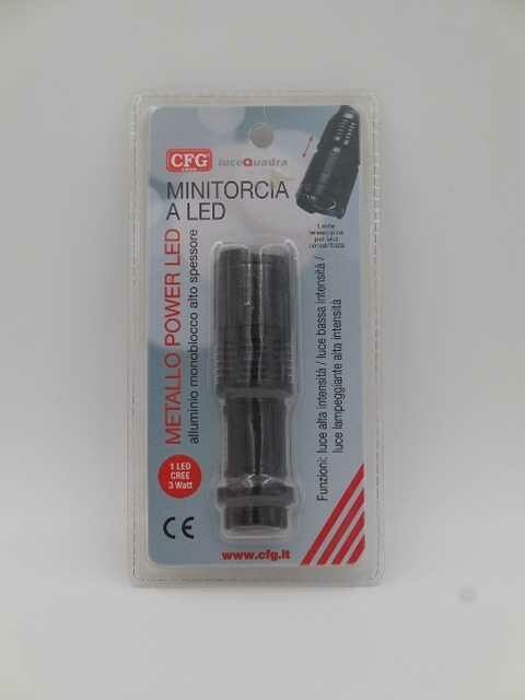 POWER LED Torcia Alluminio 1 LED con Zoom Intensità Blister x1pz