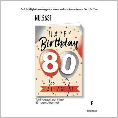Biglietti Augurali Compleanno 80 ANNI 6Unt