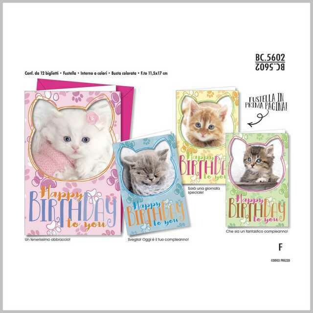 Biglietti Augurali Compleanno Gatti 4 Sogg. 12Unt