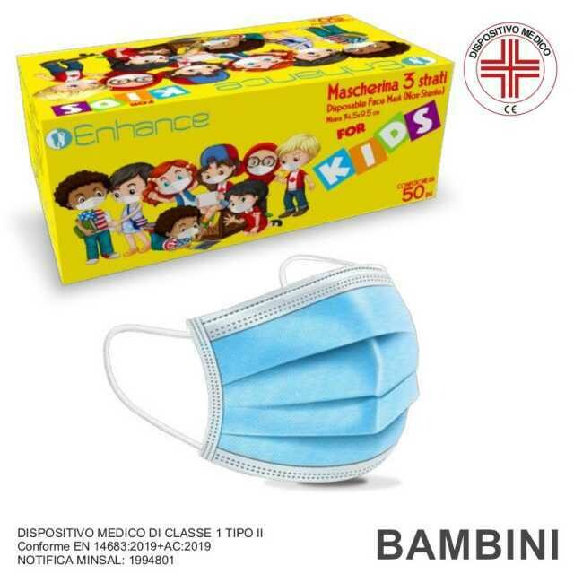 MASCHERINE CHIRURGICHE BAMBINO IMBUSTATE da 10pz COPRIVISO scx50pz