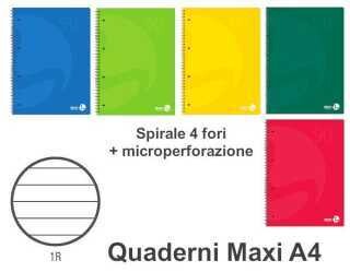 QUADERNI MAXI TINTA UNITA SPIRALE A RIGHE 90gr 5pz - 21X29 A4 FORATO