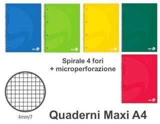 QUADERNI MAXI TINTA UNITA SPIRALE 90gr 4M 5pz - 21X29 A4 FORATO