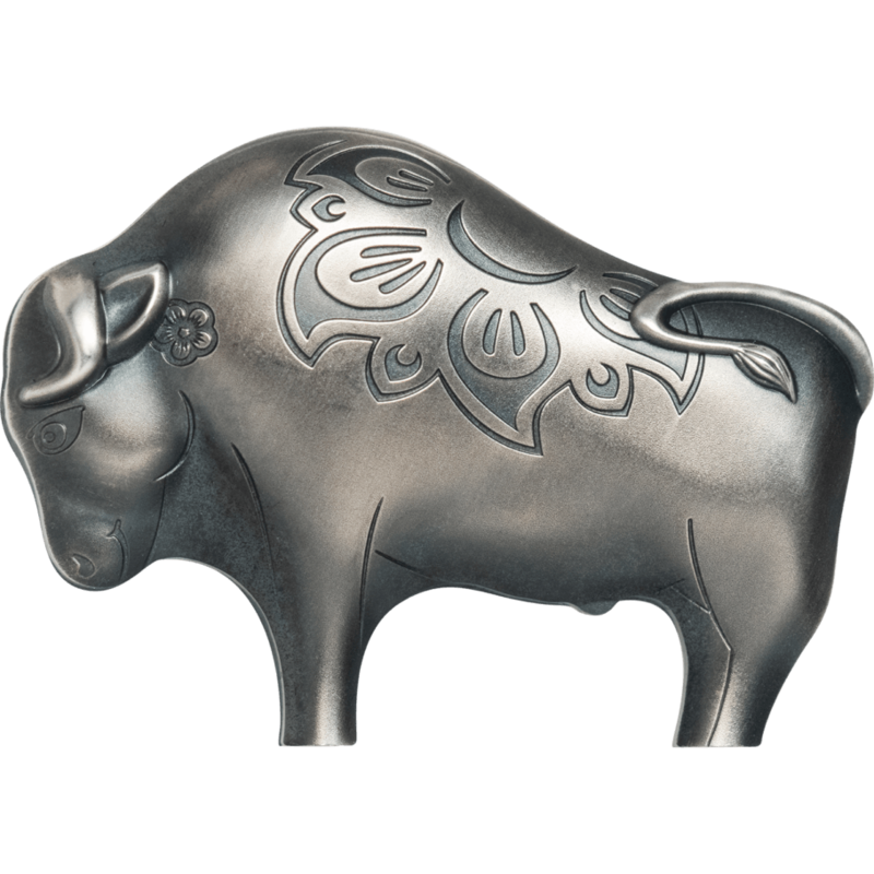 2021 Mongolia Lunar Year Mighty Ox 1 oz 999 Silver 3D Antiqued Coin
