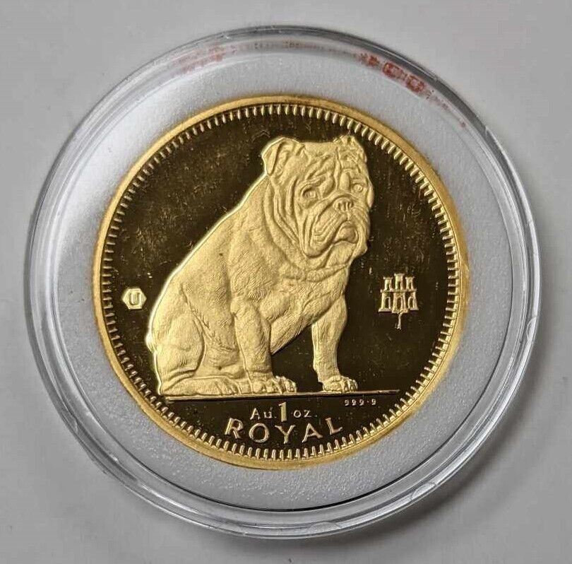 1996 Gibraltar One Royal 1oz .999 Fine Gold Coin - Bulldog - Mintage only 1000