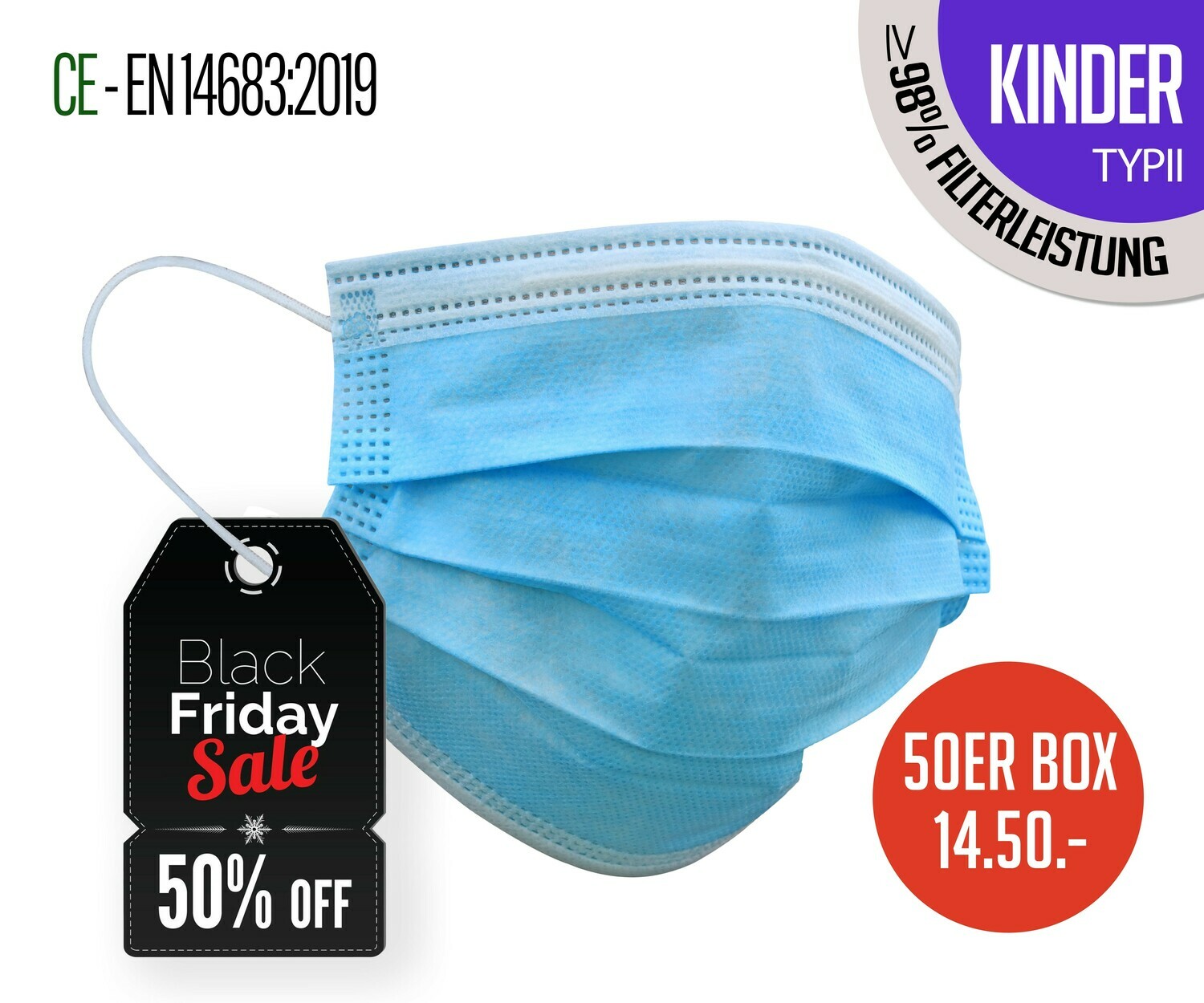 Kinder - TYP II Atemschutzmasken 50er Packung Kinder - TYP II Atemschutzmasken 50er Packung