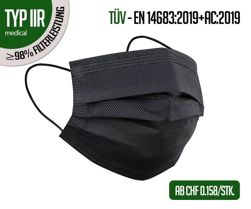 TYP IIR Atemschutzmasken schwarz 50er Packung TYP IIR Atemschutzmasken schwarz 50er Packung
