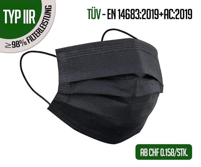 TYP IIR Atemschutzmasken schwarz 50er Packung TYP IIR Atemschutzmasken schwarz 50er Packung