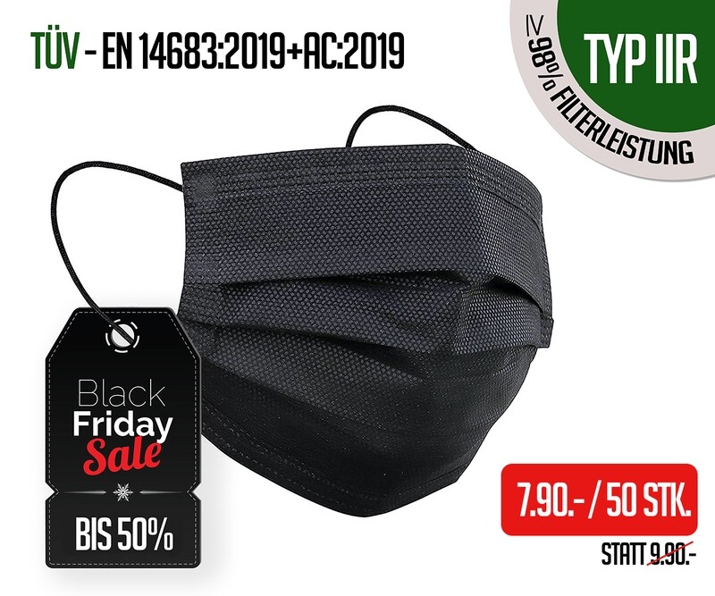 TYP IIR Atemschutzmasken schwarz 50er Packung TYP IIR Atemschutzmasken schwarz 50er Packung