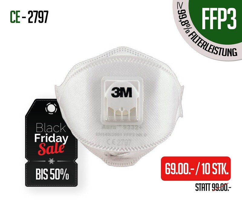Atemschutzmasken 3M FFP3 Aura 9332+ mit Ventil 10er Packung Atemschutzmasken 3M FFP3 Aura 9332+ mit Ventil 10er Packung