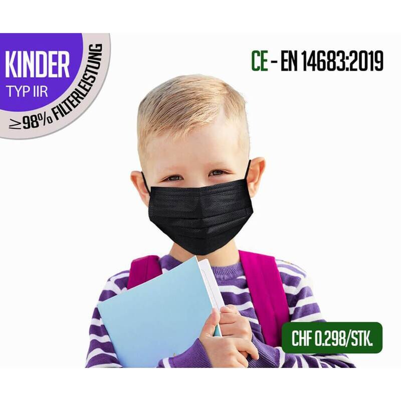 Masques de protection hygiéniques 3 plis pour les enfants - lot de 50 - noir