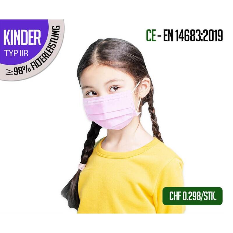 Kinder - TYP IIR Atemschutzmasken 50er Packung - Rosa