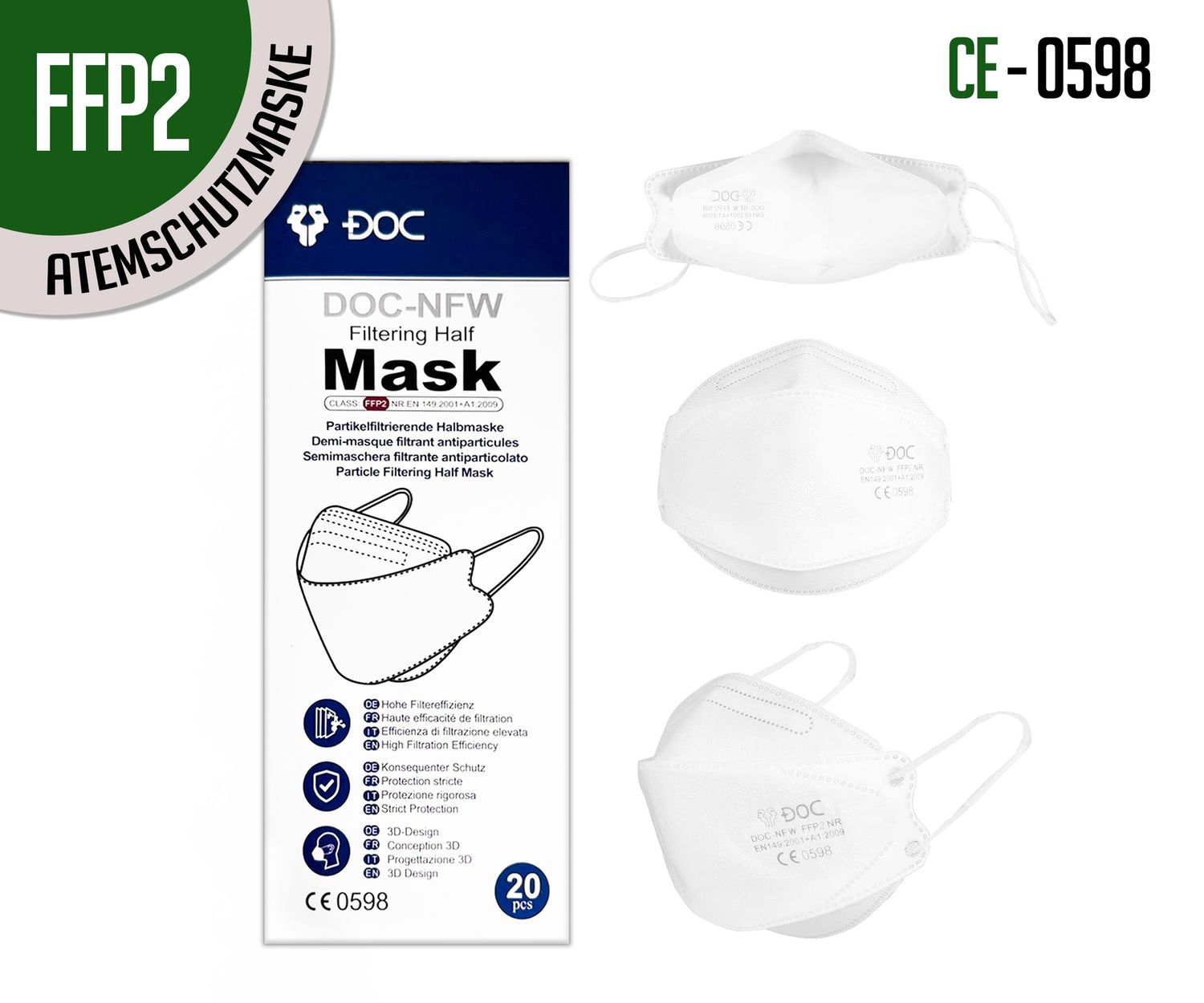 Maschere DOC NFW FFP2 - Bianco - Scatola da 20 Maschere DOC NFW FFP2 - Bianco - Scatola da 20