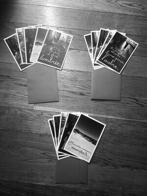 3 sets de 5 cartes postales dans une enveloppe gris souris-de-trottoir. Format A5.