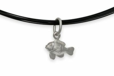 Mini clownfish anemone fish pendant in solid 925 silver or 585 yellow gold, handcrafted, matte finish with polished stripes