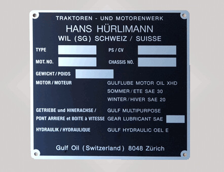 Metallschild &quot;Motor &amp; Chassinummer&quot;