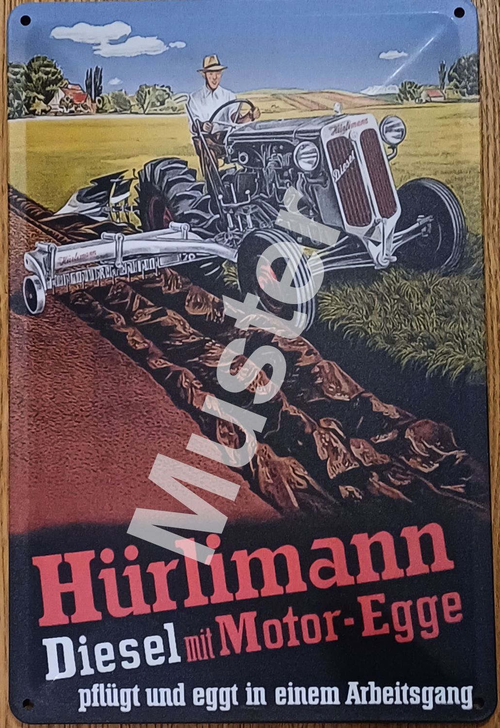 Blechschild pflügt und eggt