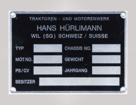 Metallschild "Motor &amp; Chassisnummer" "Jahrgang &amp; Besitzer"