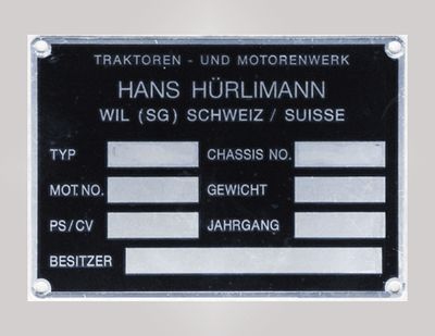 Metallschild "Motor &amp; Chassisnummer" "Jahrgang &amp; Besitzer"