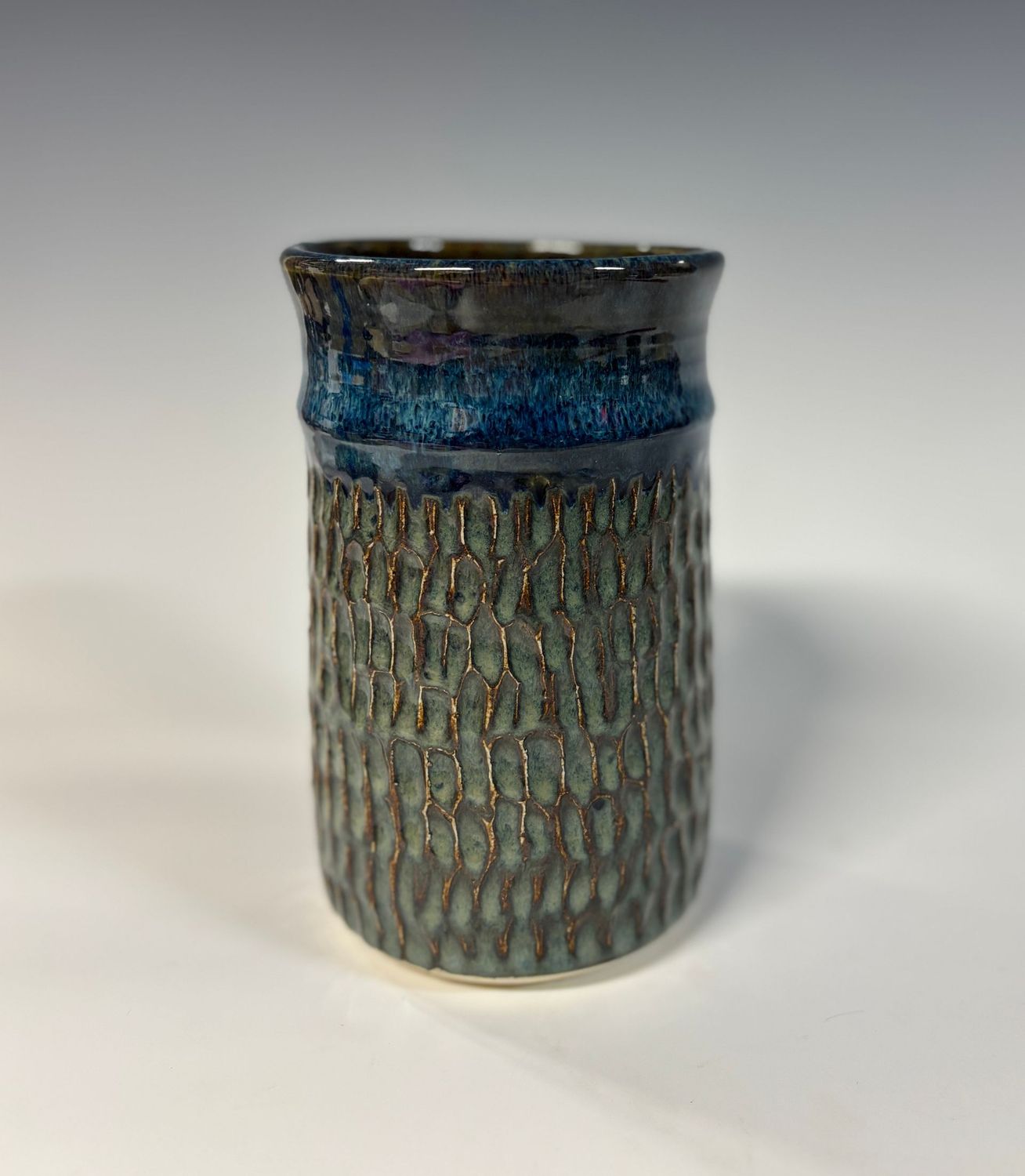 Vase, Small Carved Blue
