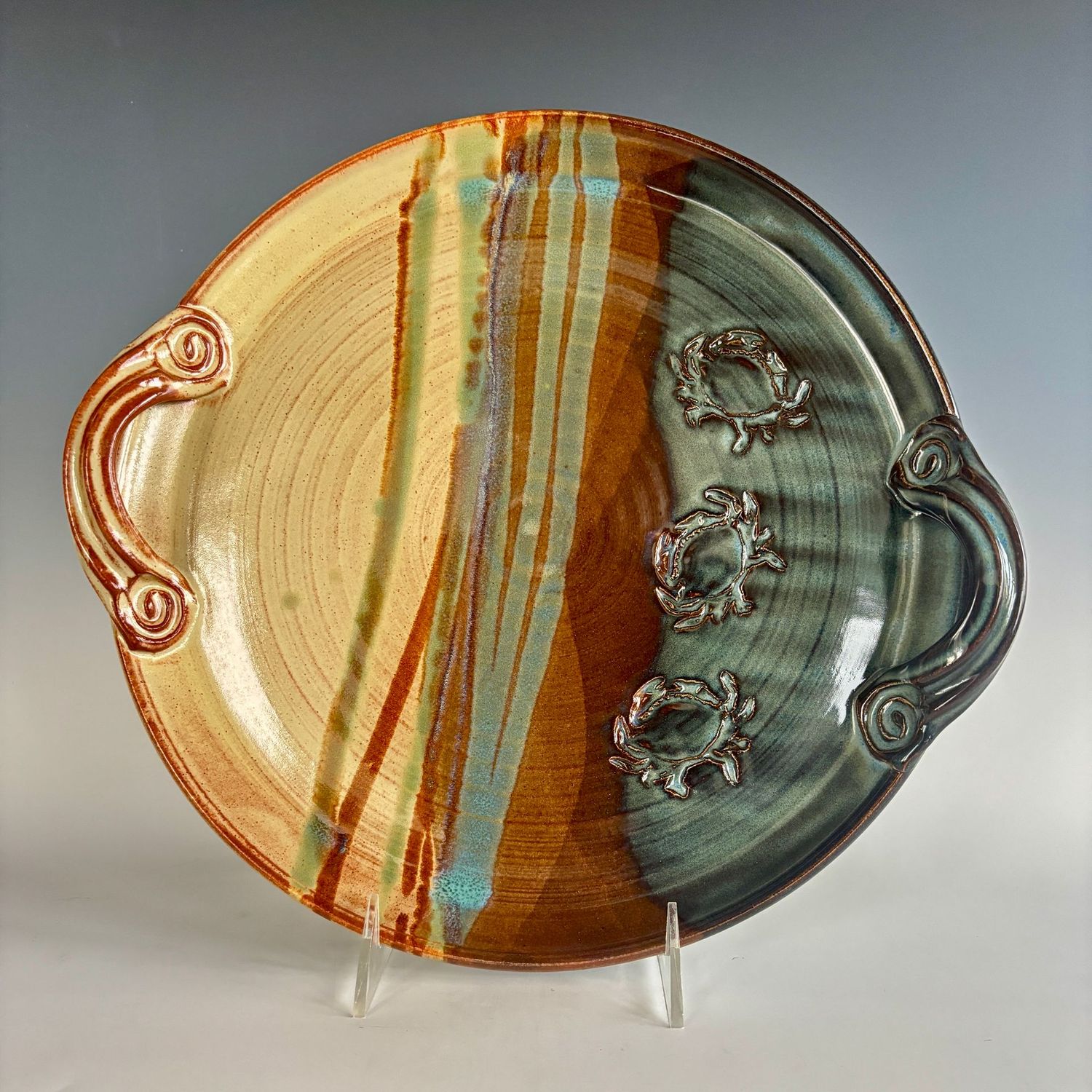 Serving Tray - Round, Three Crab