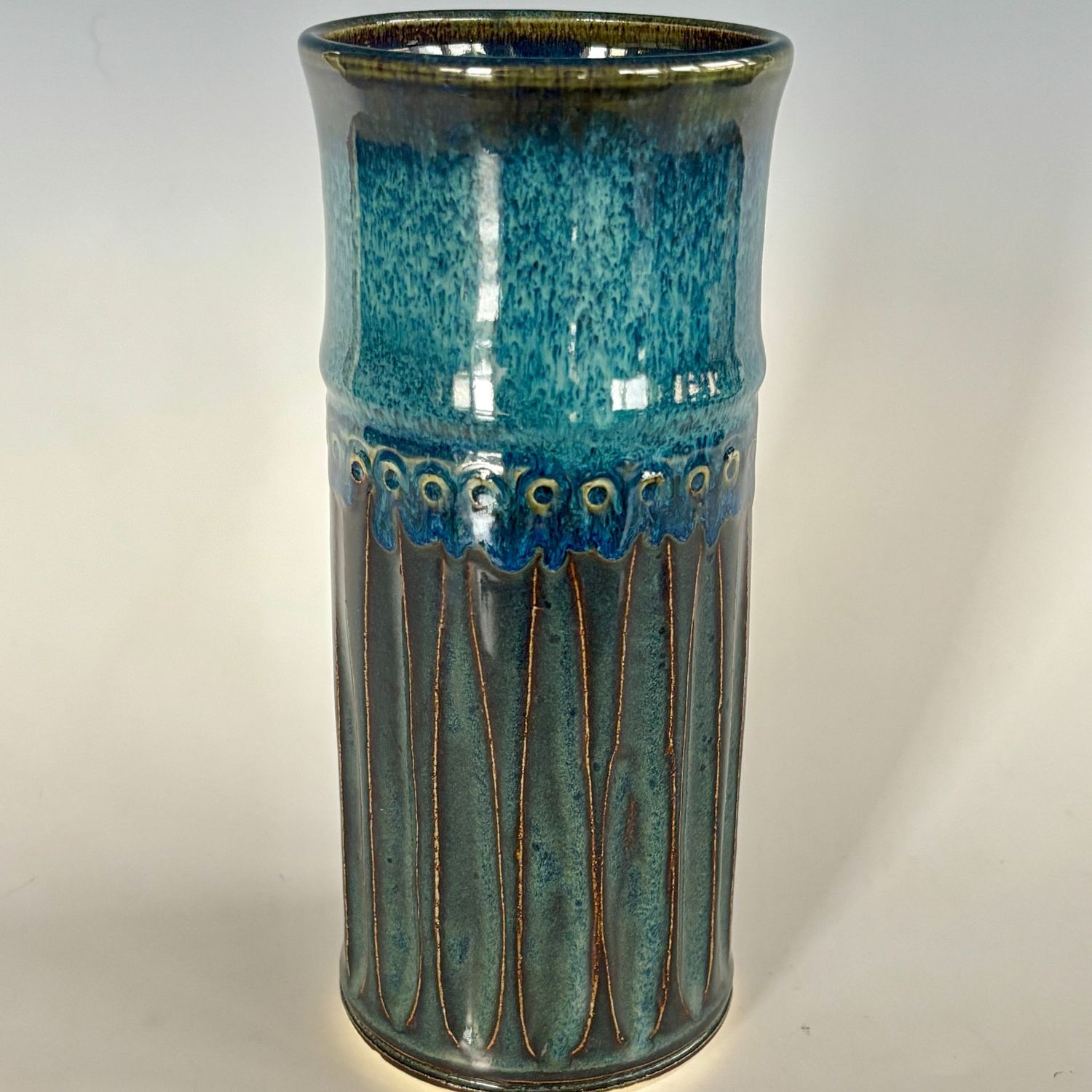Vase - Medium Carved Cylinder, Floating Blue