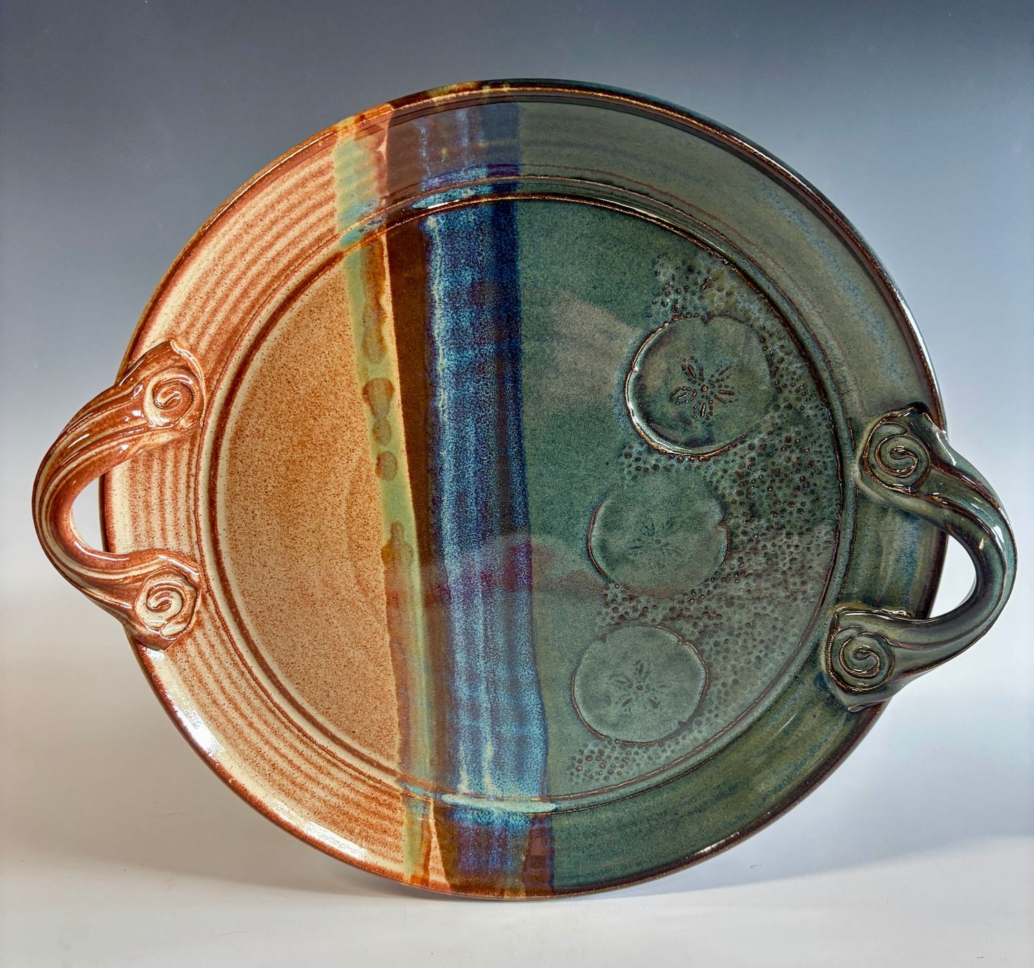 Serving Tray - Round, Stellar Rust Three Sand Dollars Serving Tray - Round, Stellar Rust Three Sand Dollars