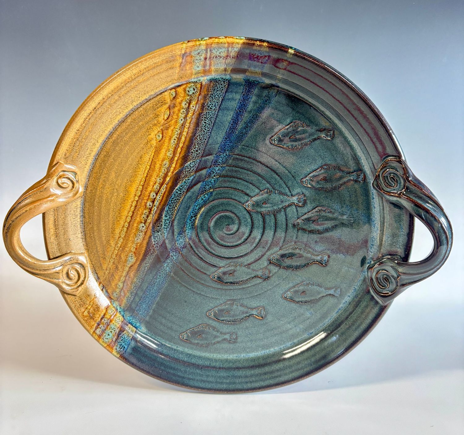 Serving Tray - Round, Flounder Migration, Khaki Serving Tray - Round, Flounder Migration, Khaki