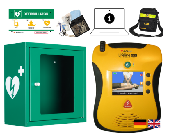 Kombipaket: Lifeline VIEW AED, Schutzschrank, Tasche, Notfalltafel und Safeset Kombipaket: Lifeline VIEW AED, Schutzschrank, Tasche, Notfalltafel und Safeset