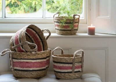 Basket with Handles  pink stripe  - Available in 4 sizes