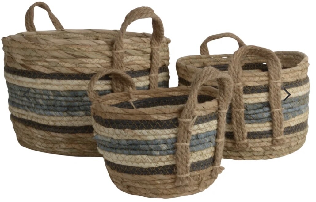 Basket with Handles Blue Stripe - Available in 3 sizes
