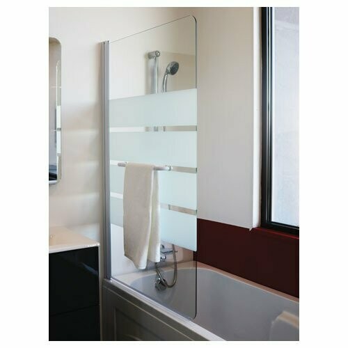 Pare baignoire 1 volet verre transparent 4 bandes givrées