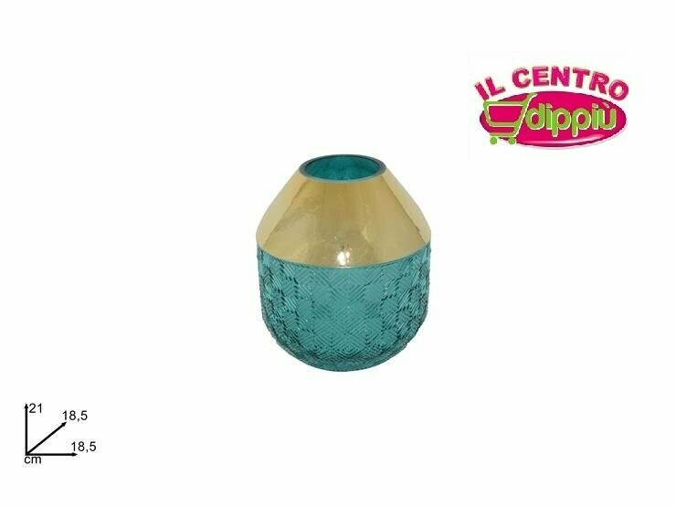 ​VASO VETRO VERDE/ORO CM. 21