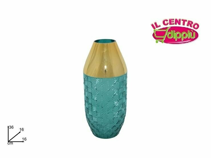 ​​VASO VETRO VERDE/ORO CM. 36​