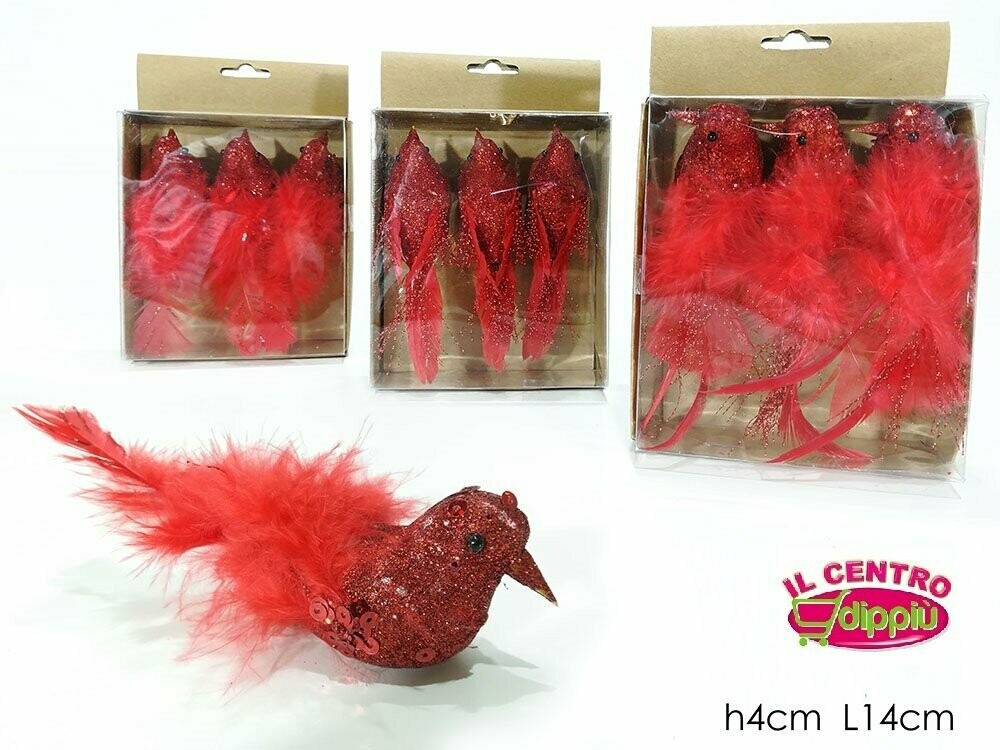 SET 3 UCCELLI CON MOLLA 14X4CM ROSSO 3ASS