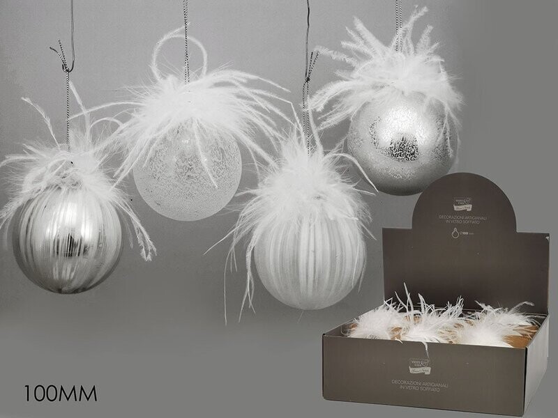 PALLA VETRO 100MM SILVER/BIANCHE 4ASS DIS