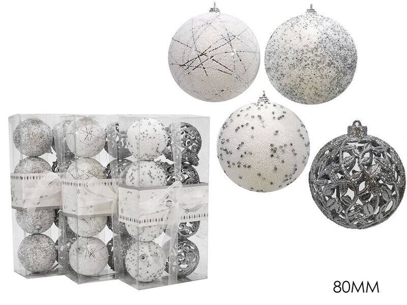 SET 8 PALLE 80MM SILVER C/GLITTER 3ASS