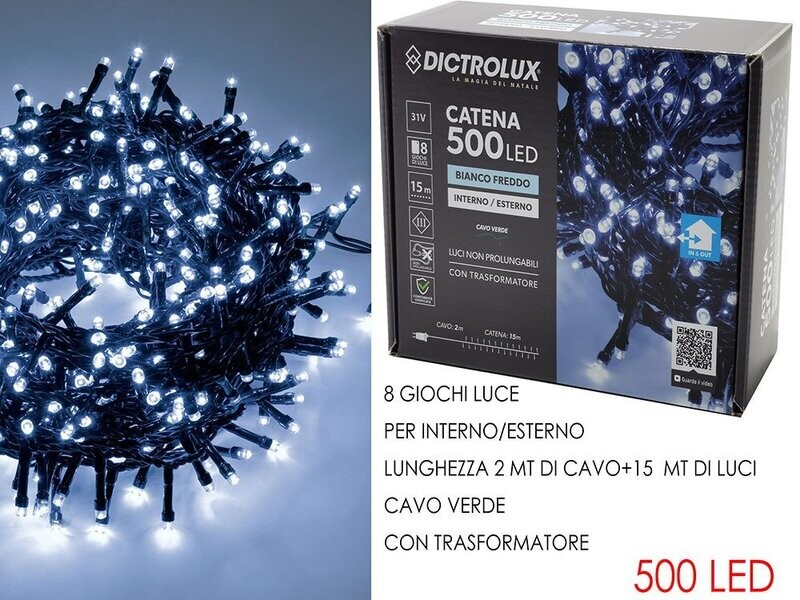 LUCI 500 LED BIANCO GHIACCIO X EST. PROG