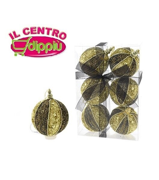 BOX 6 SFERE 9CM DEC.7 NERO/ORO