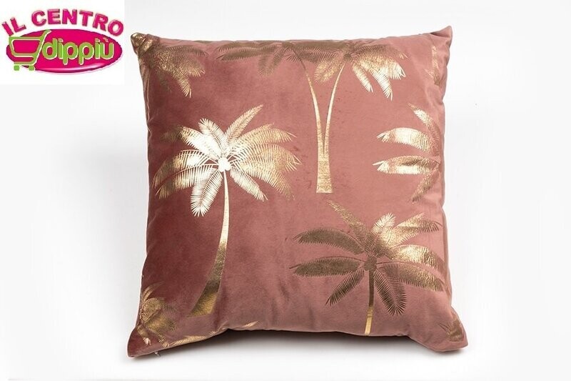 CUSCINO DECORATIVO FOGLIE ORO CM 37X37X12 ROSA ANTICO