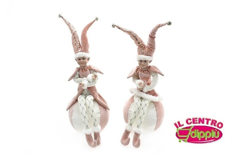 ELFO SEDUTO SU SFERA 40CM 2ASS ROSA