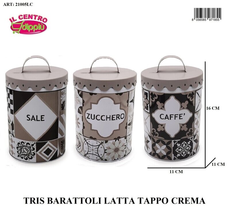 TRIS BARATTOLI LATTA TAPPO CREMA